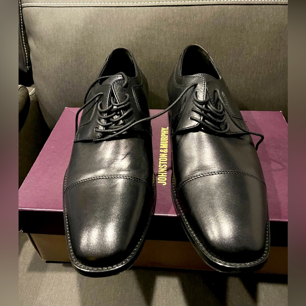 JOHNSTON & MURPHY Novick Cap Men’s Dress Shoes Black Lace Up Wide Width